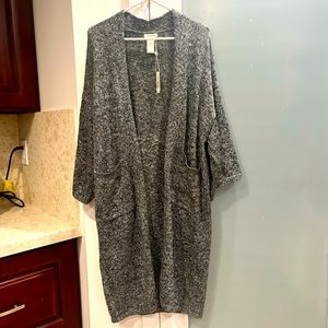 Max Studio Black Tweed 3/4 Sleeve long Cardigan Sz Medium NWT